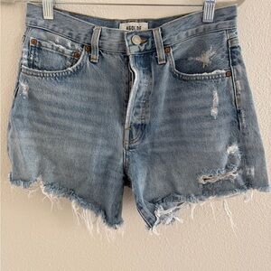 Agolde Light Blue Frayed Jean Shorts